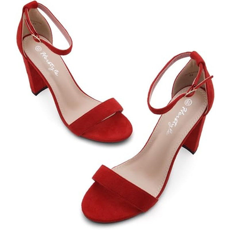 Herstyle Womens Size 7 Red Open Toe Ankle Strap Chunky 3.75" Block Heels Shoes