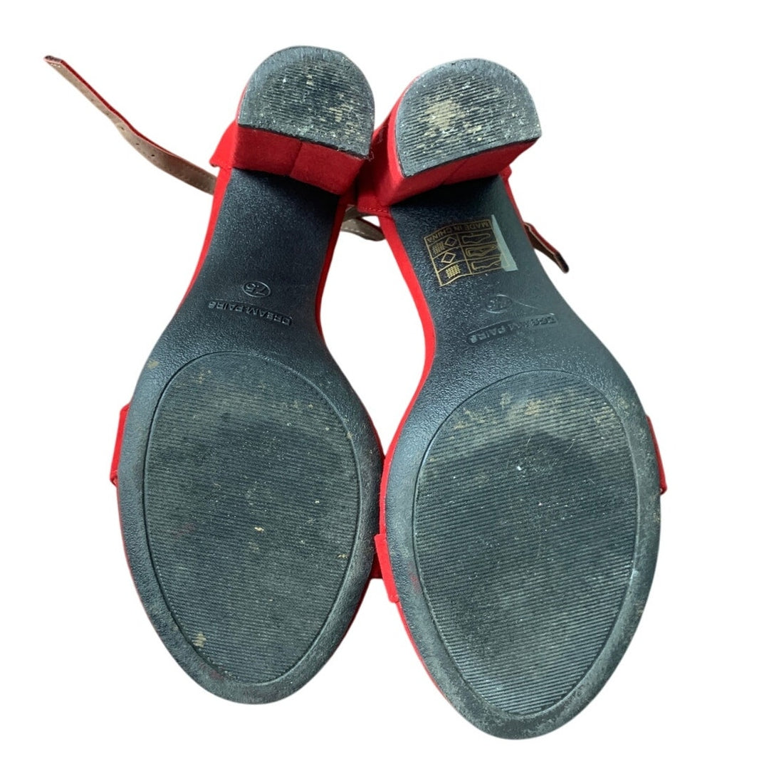 Dream Pairs Womens Size 7.5 Red Faux Suede Ankle Strap 4" Chunky Heel Shoes