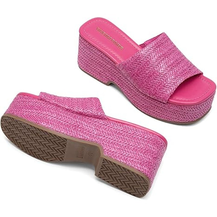 Dream Pairs Womens 8.5 Hot Pink Open Toe 3" Platform Espadrille Sandal Shoes