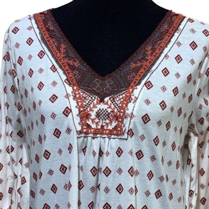 Absolutely Famous Womens Large Long Sleeve Boho Indie 3/4 Sleeve Paisley Top