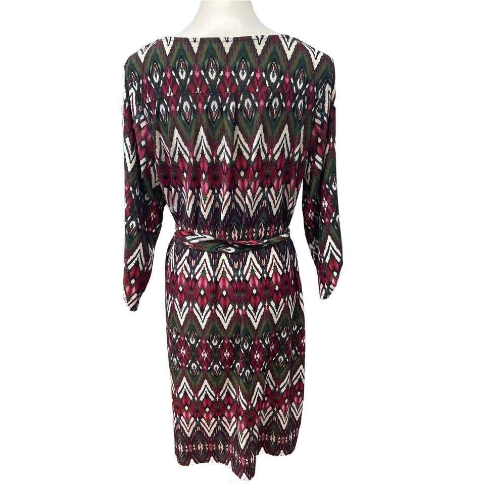 Tacera Womens 1X 3/4 Sleeve Geometric Pattern Belted Midi Lightweight Dress