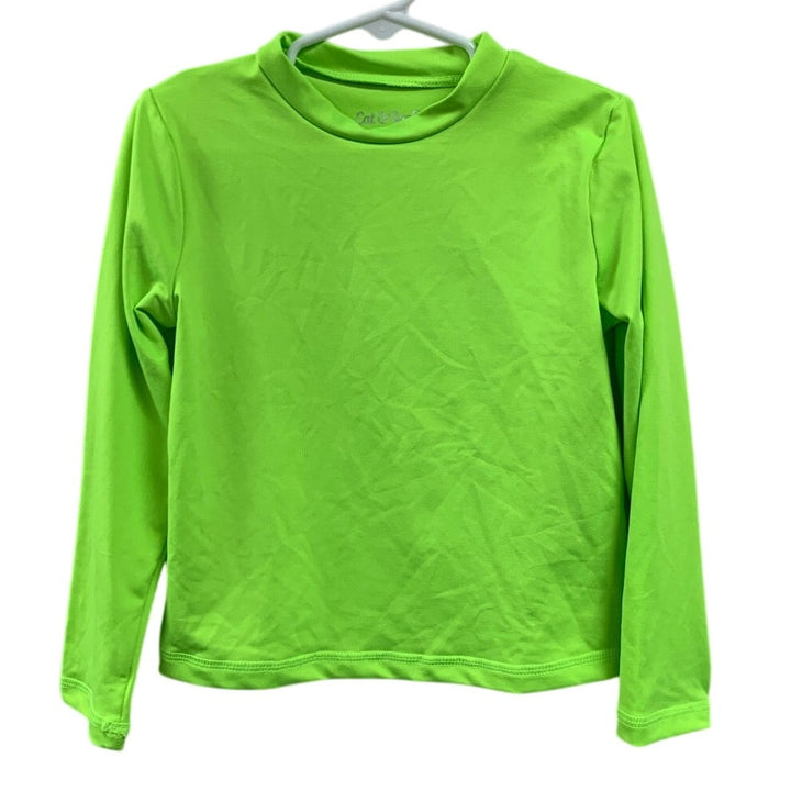 New Cat &amp; Jack Boys XS (4/5) Long Sleeve Neon Green UPF 50+ Swim Swimming Shirt