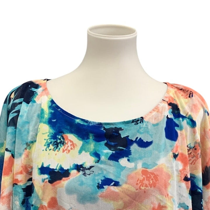 Alyx Womens Plus Size 2X Floral Scoop Neck Half Sleeve Blouson Layer Blouse Top