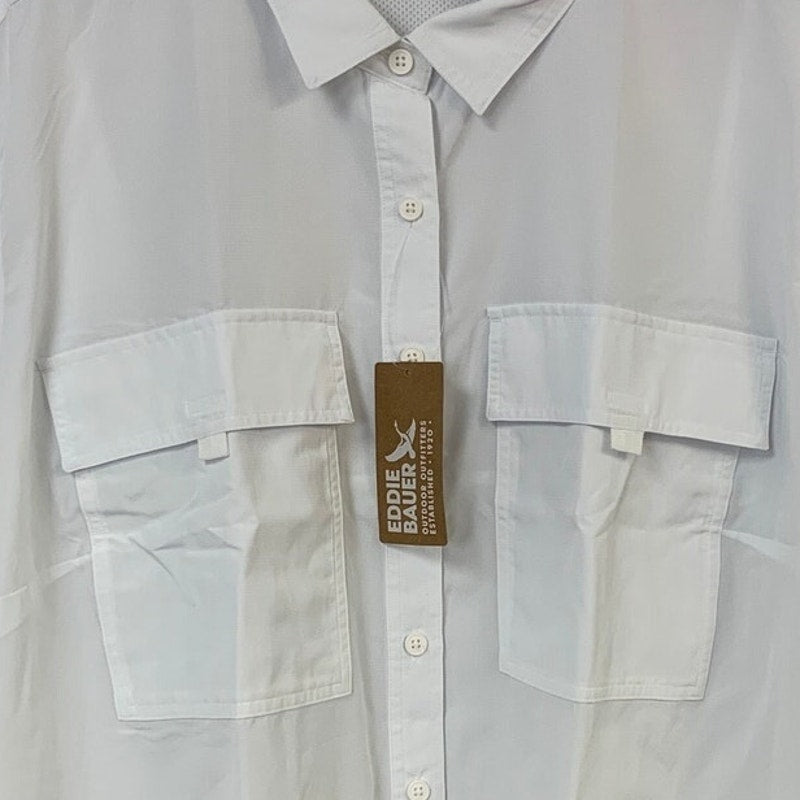 New Eddie Bauer Womens 3X White UPF 50+ Guide 3.0 Short Sleeve Button Up Shirt