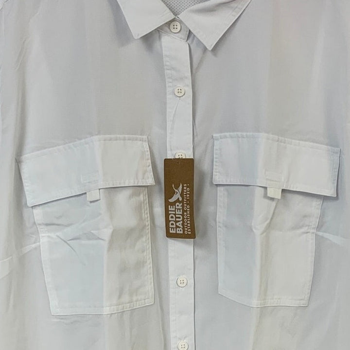 New Eddie Bauer Womens 3X White UPF 50+ Guide 3.0 Short Sleeve Button Up Shirt