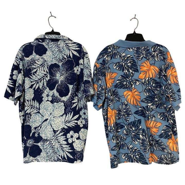Lot of 2 Nautica Mens XL Blue Floral Tropoical Fern Short Sleeve Polo Shirts EUC