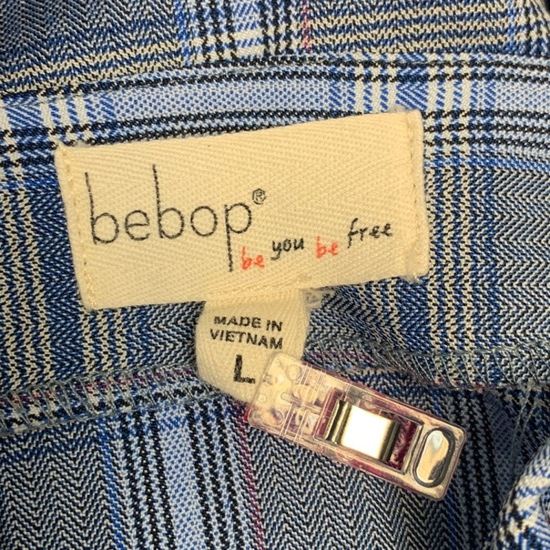BeBop Womens Large Bib Front Blue Pink Plaid Chinched Waist Sheath Dress