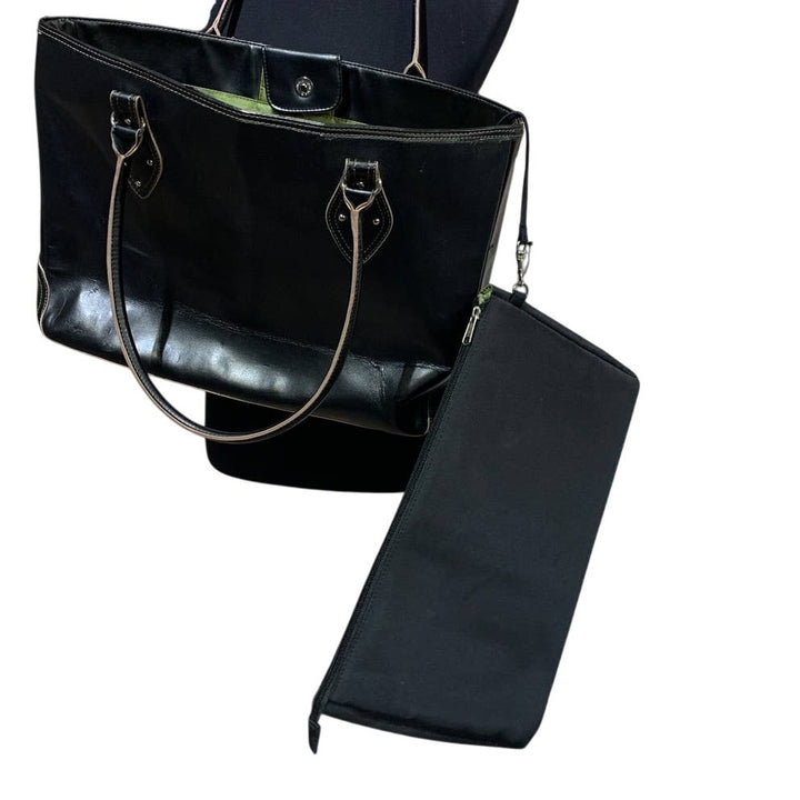 Merona Black Faux Leather Computer Laptop Shoulder Bag Purse W Sleeve &amp; Pockets