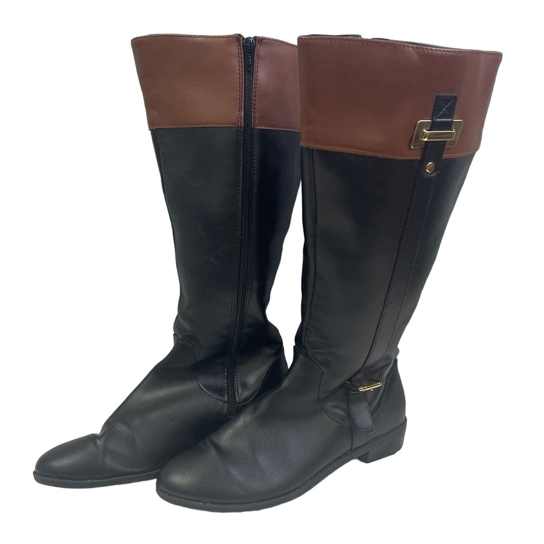 Karen Scott Womens US Size 9.5 Deliee Faux Leather Low Heel Tall Riding Boots
