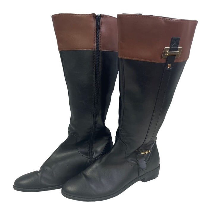 Karen Scott Womens US Size 9.5 Deliee Faux Leather Low Heel Tall Riding Boots