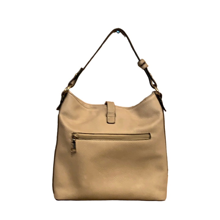 Simply Noelle Tan Gold Accent Faux Leather Short Strap Handbag w Lots of Pockets