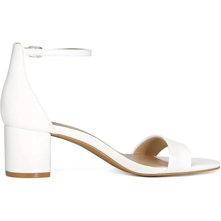 New Pizz Annu Womens 8 White Open Toe Ankle Strap 2" Block Heels Sandal Shoes