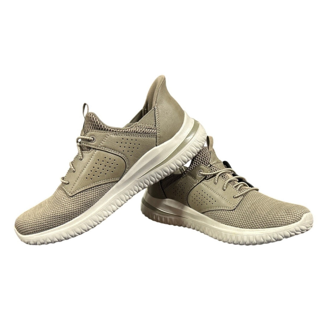 Skechers Mens Size 9 Taupe Tan Mesh Hands Free Swift Fit Step In Shoes w Box