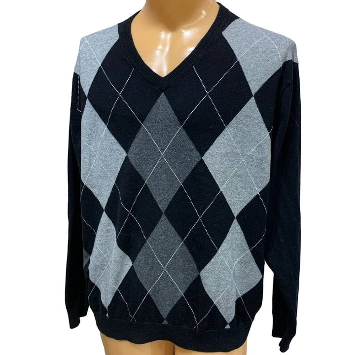 Roundtree &amp; Yorke Mens XL Long Sleeve 100% Cotton Argyle V-Neck Sweater