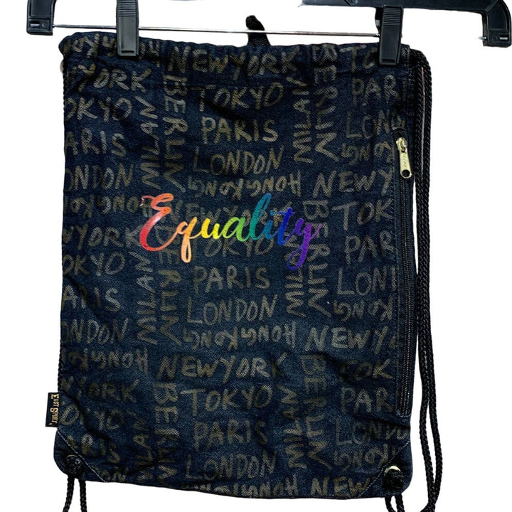 Hand Printed Equality Rainbow LGBTQ Pride World Cities String Bag Backpack