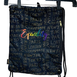 Hand Printed Equality Rainbow LGBTQ Pride World Cities String Bag Backpack