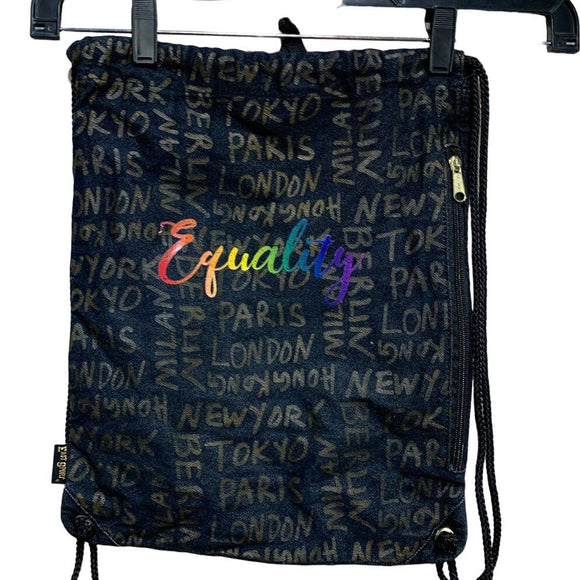 Hand Printed Equality Rainbow LGBTQ Pride World Cities String Bag Backpack