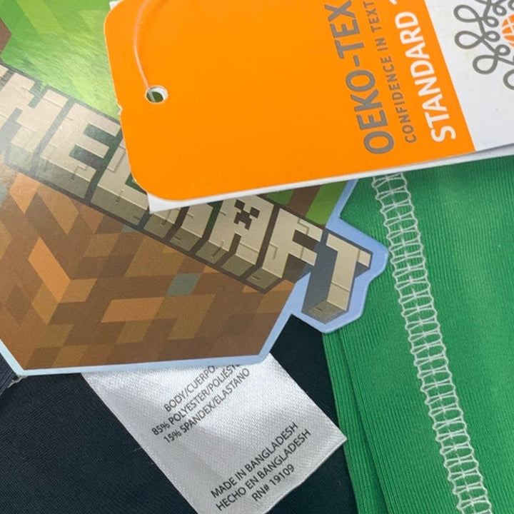 NWT New Minecraft Creeper Boys XS PolySpandex UPF 50+ Short Sleeve Swim Shirt