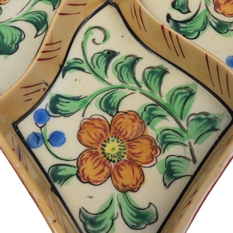 Vintage Japan Hand-Painted Floral Divided Fine China Dish, 10 × 7 Inches