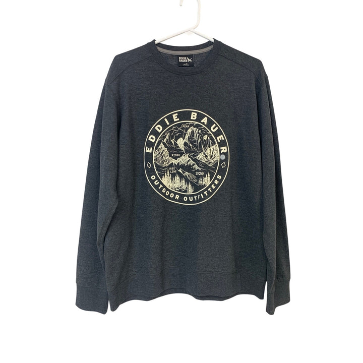 New Eddie Bauer Mens Medium Long Sleeve Camp Fleece Graphic Crew Neck Sweatshirt