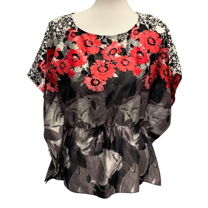 IZ Byer Womens Medium Batwing Sleeve Floral Lightweight Polyester Blouse