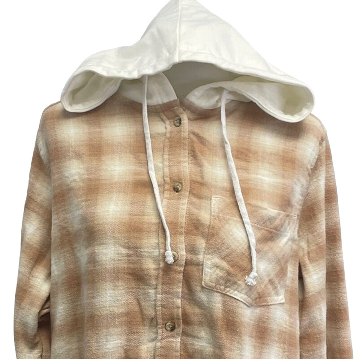 New Womens XL Little Bit of Heaven Long Sleeve Plaid Flannel Cotton Blend Hoodie