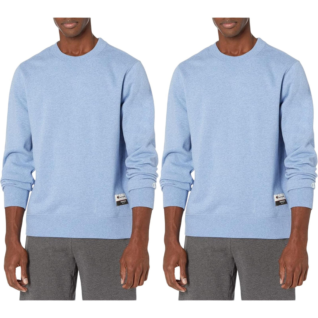 2 New Champion Mens 2XL Light Jazz Blue Sueded Fleece Pullover Crew Sweatshirts
