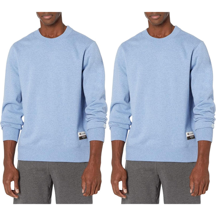 2 New Champion Mens 2XL Light Jazz Blue Sueded Fleece Pullover Crew Sweatshirts
