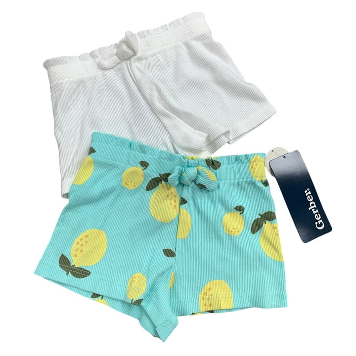 New Gerber 2-Pack Baby Girls Size 12 Months White Lemon Pull On Knit Shorts