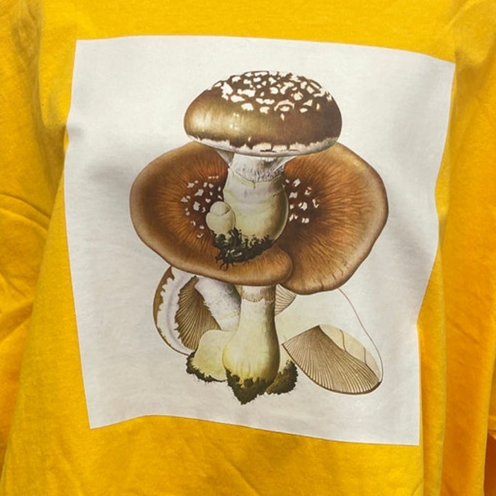 New Hand Printed Upcycled Mens 3XL Pleurotus Spodoleucus Oyster Mushroom T-Shirt