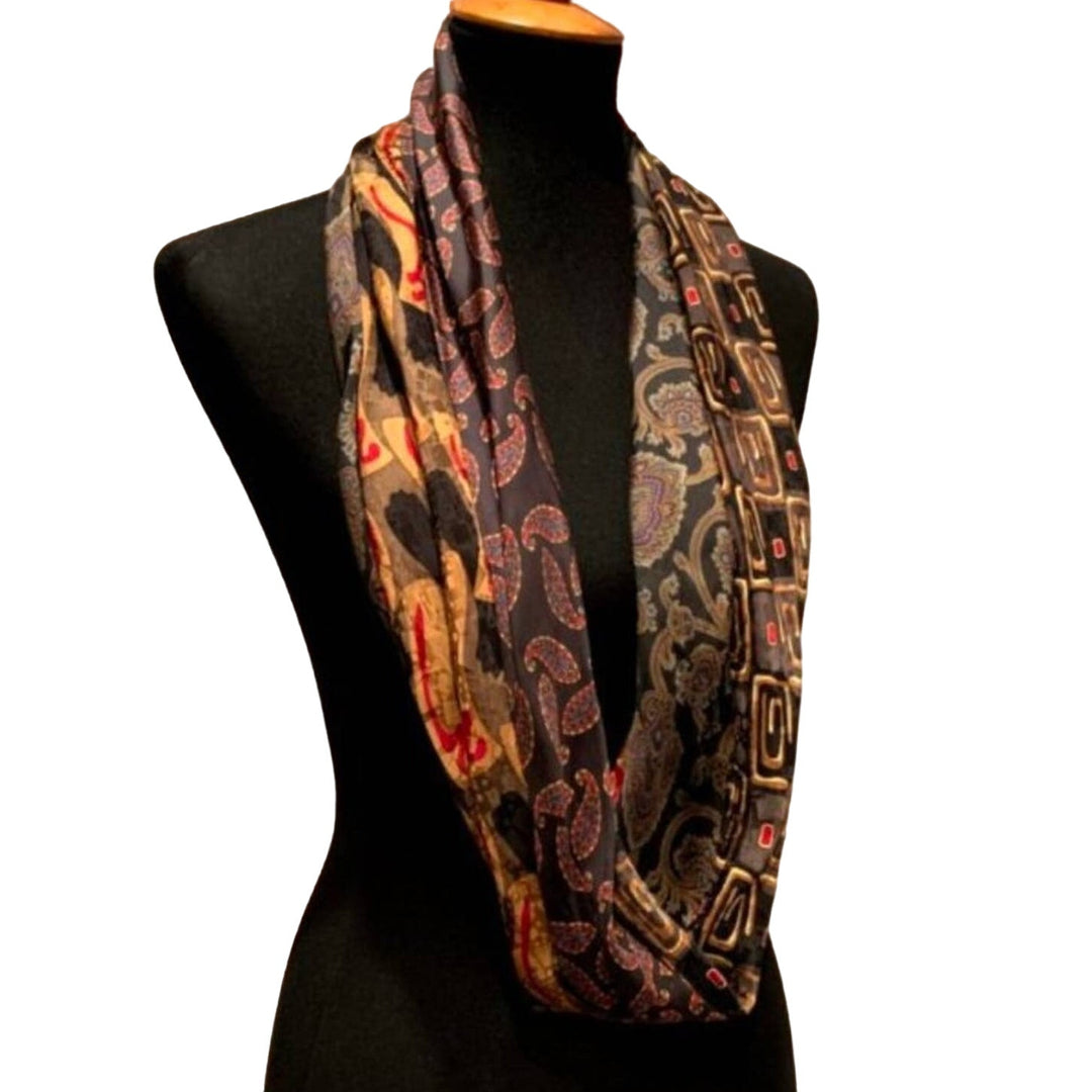 Handmade Upcycled Vintage Necktie Infinity Scarf, Brown Paisley