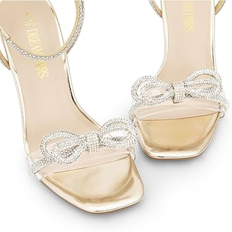 Dream Pairs Womens Size 9 Silver Sparkle Ankle Strap Open Toe 4.5" Heel Shoes