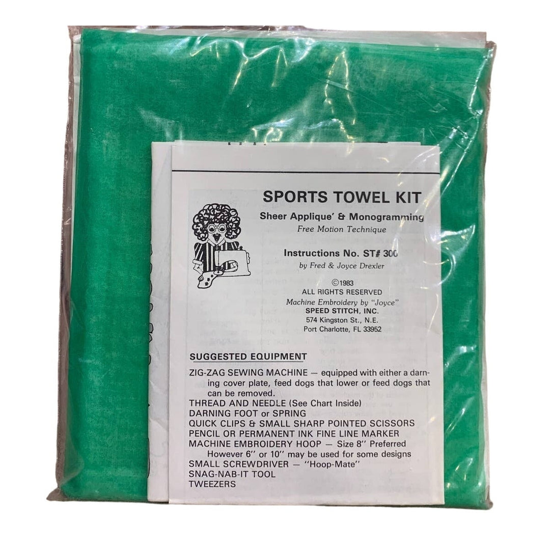 Vintage 1983 Speed Stitch Free Motion Machine Embroidery Sports Towel Kit