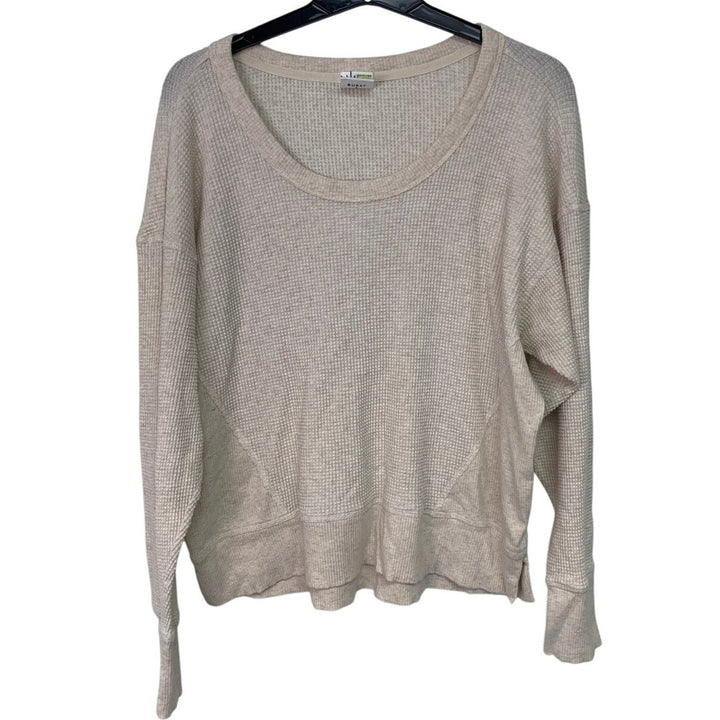 New Offline By Aerie Womens Small Off White Waffled Long Sleeve Sweatshirt