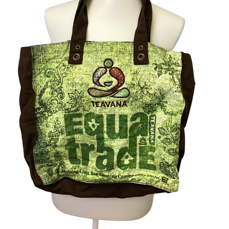 Teavana Equal Trade I Am Powerful Patchwork Canvas Double Handle Cotton Tote Bat