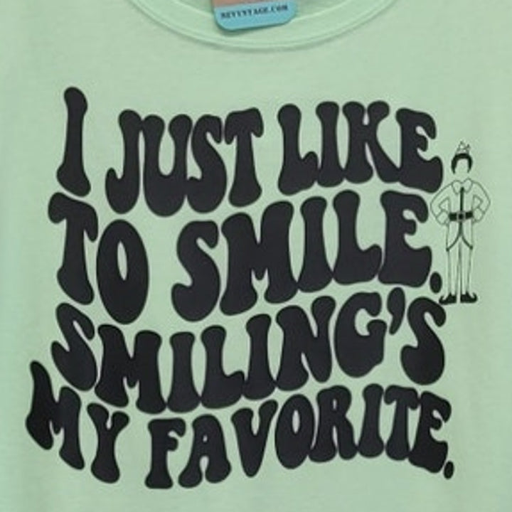 New Hand Printed Womens Medium Elf I Like To Smile Smiling is My Favorite Tee