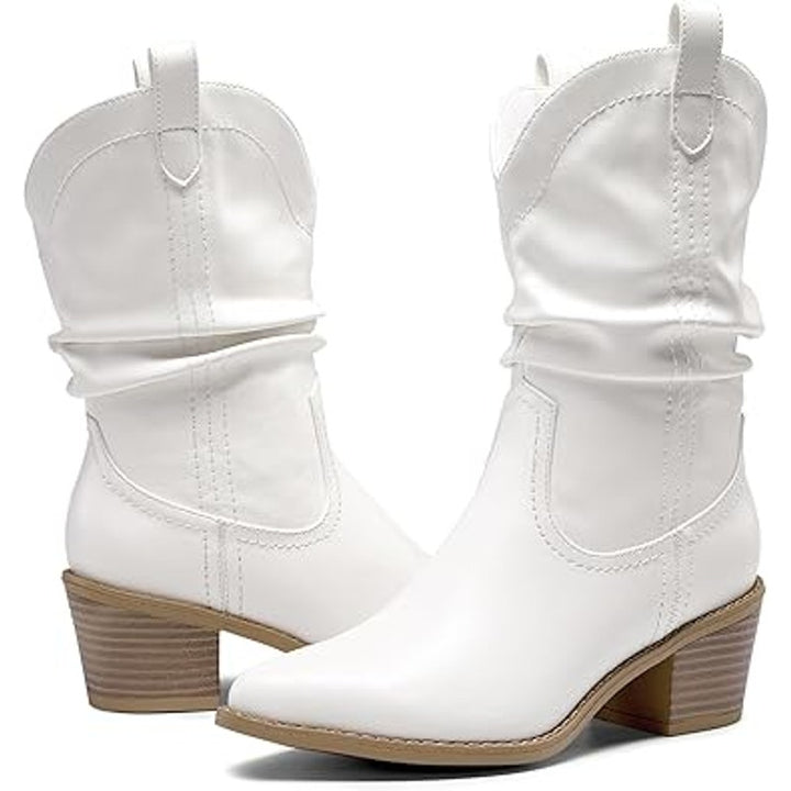 Dream Pairs Womens Size 8 White Faux Leather 2.5" Heel Western Cowboy Boots