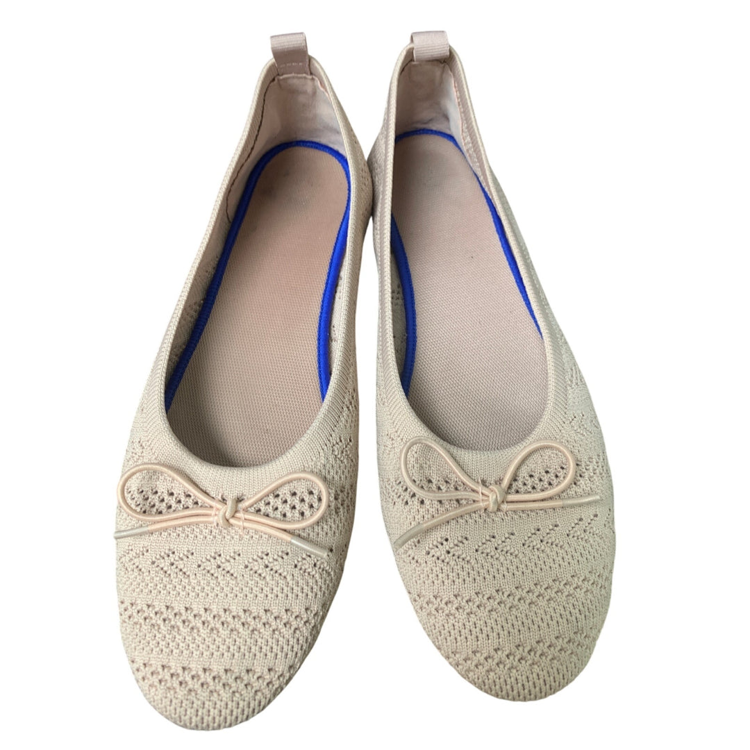 Heawish Womens Size 9.5 Pink Crochet Lace Closed Toe Bow Ballet Flats Shoes