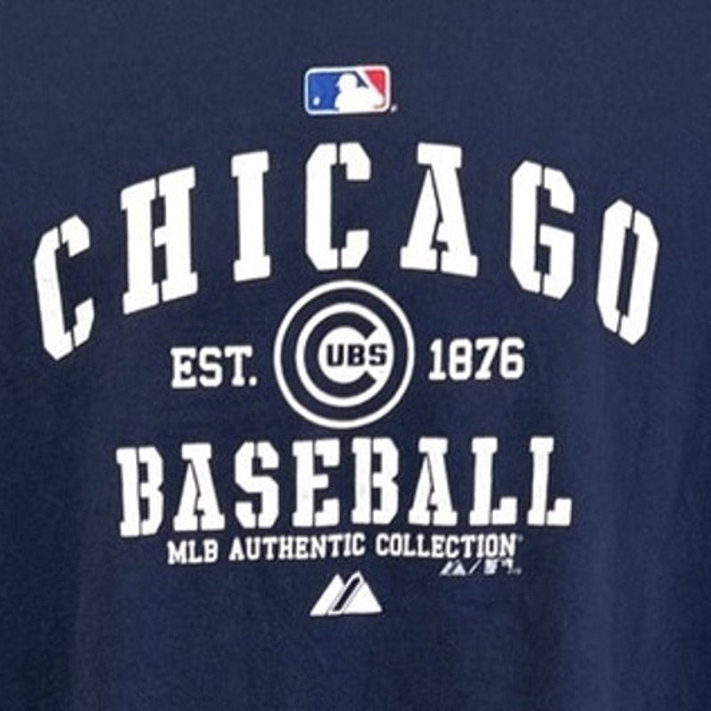 Majestic MLB Mens 2XL Chicago Baseball 100% Cotton Navy Short Sleeve Tee Shirt