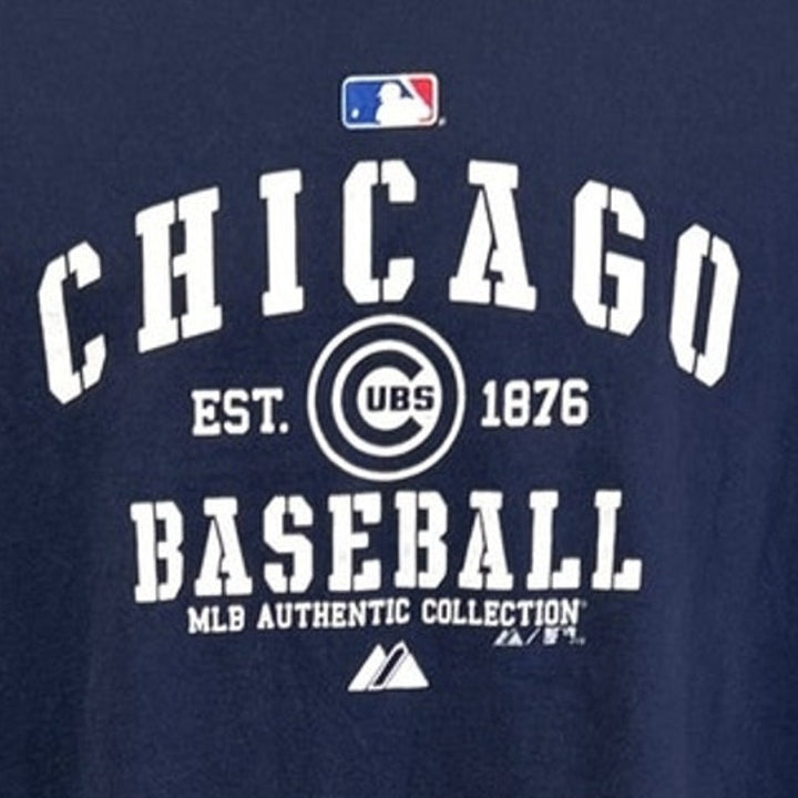 Majestic MLB Mens 2XL Chicago Baseball 100% Cotton Navy Short Sleeve Tee Shirt