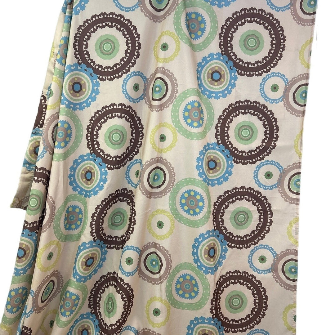 Tan Brown Green Circles Polka Dot Fabric Shower Curtain w Clear Plastic Rings