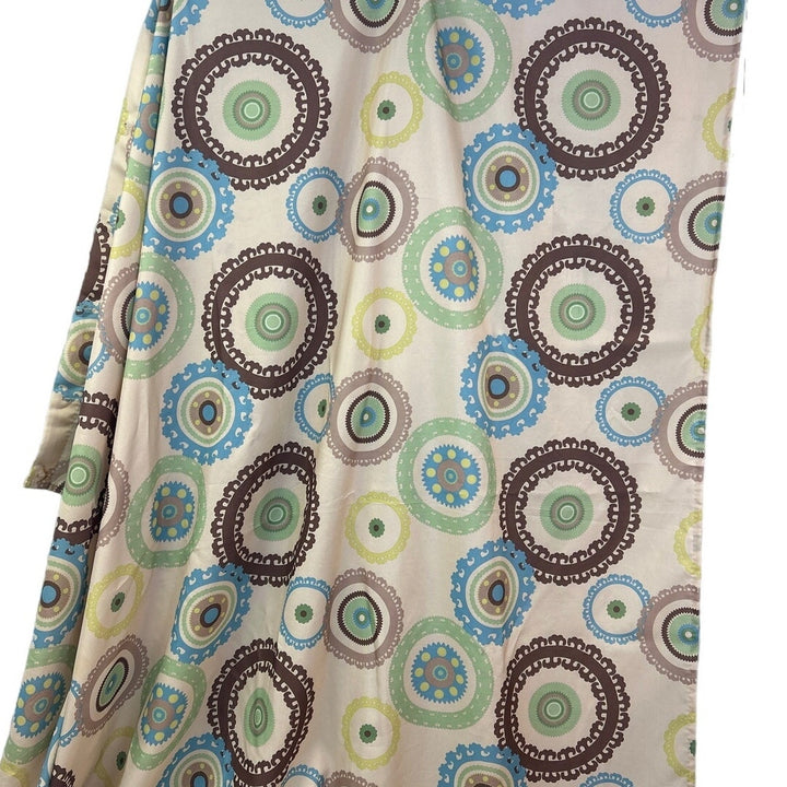Tan Brown Green Circles Polka Dot Fabric Shower Curtain w Clear Plastic Rings