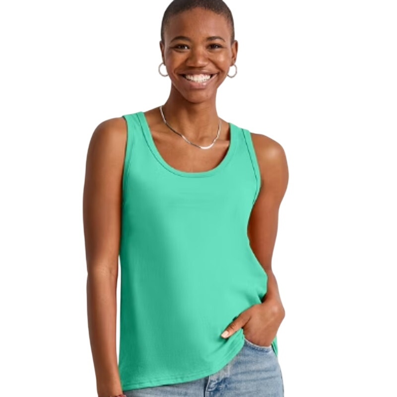 New Hanes Womens XL Essentials Solid Happy Spring Neon Green Cotton Tank Top