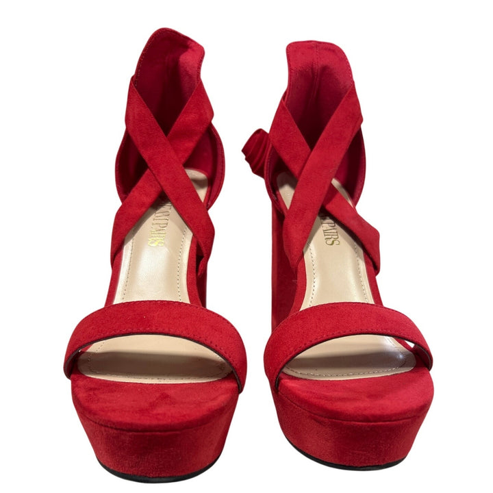 Dream Pairs Womens 8 Red Faux Suede 5" Platform Heel Open Toe Ankle Wrap Shoes