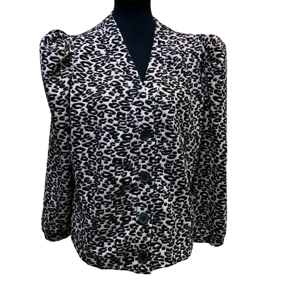New Bar III 1X Puffy Sleeve Leopard Spot Long Sleeve Cardigan Sweater Jacket