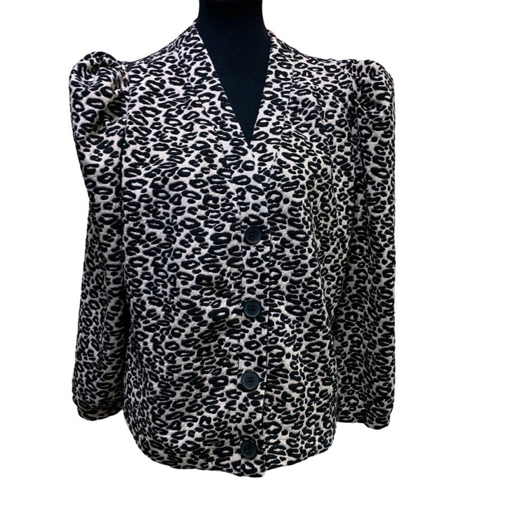New Bar III 1X Puffy Sleeve Leopard Spot Long Sleeve Cardigan Sweater Jacket