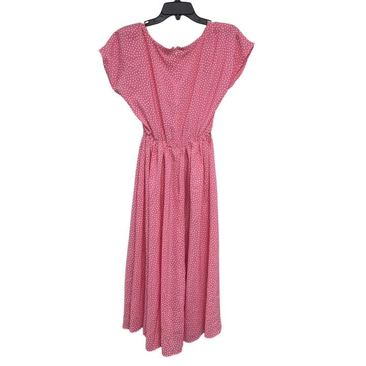 Handmade Womens Large Pink Cottage Short Sleeve Polka Dot Back Zip A Line Dress
