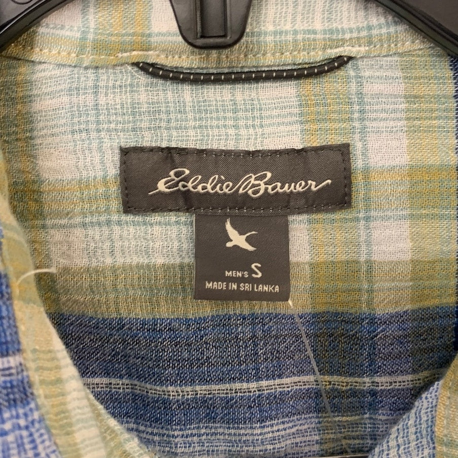 New Eddie Bauer Mens Small Blue Plaid Breezeway Button Casual Short Sleeve Shirt