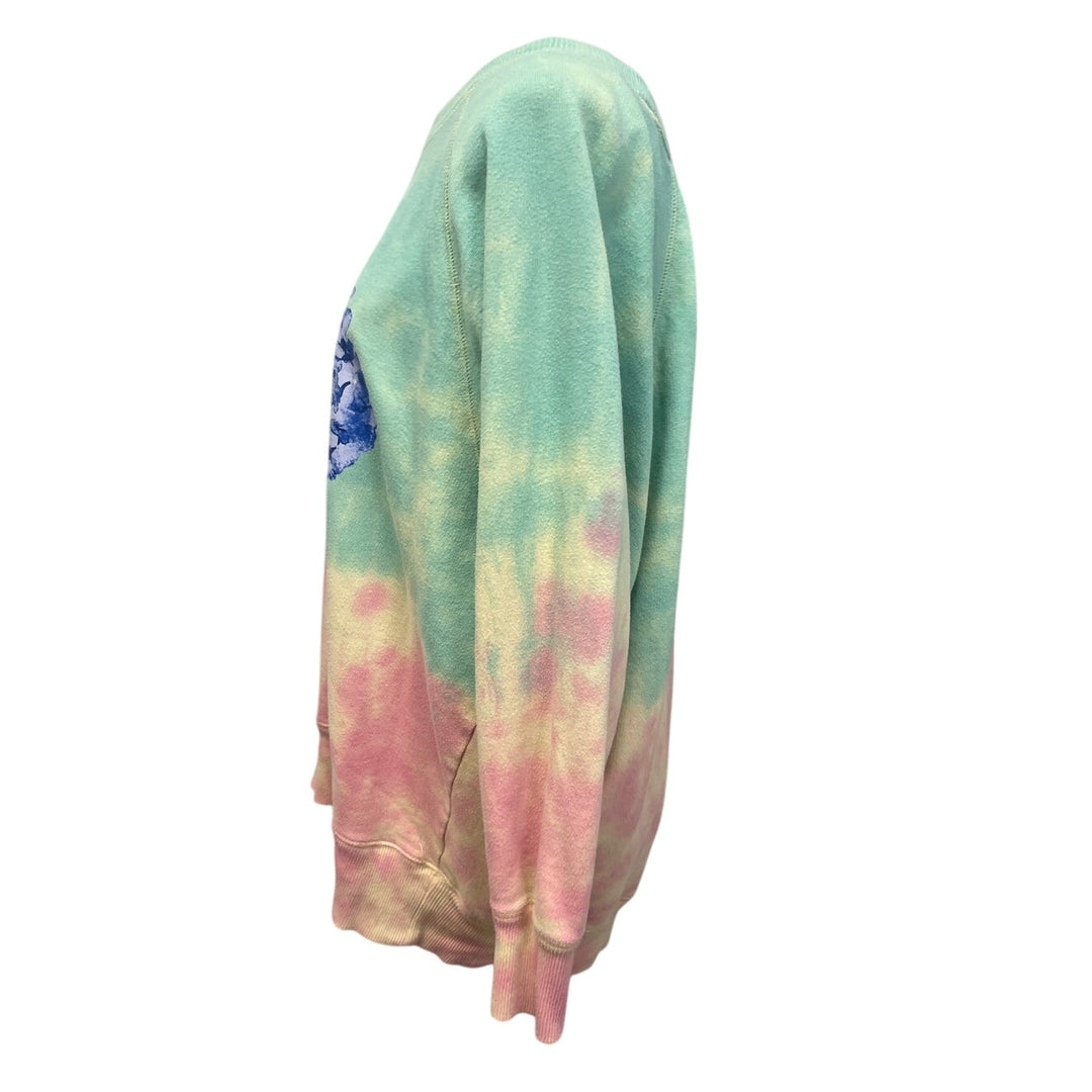 Hand Printed Upcycled Womens Large Hydrangea Tye Dyed Long Sleeve Sweatshirt