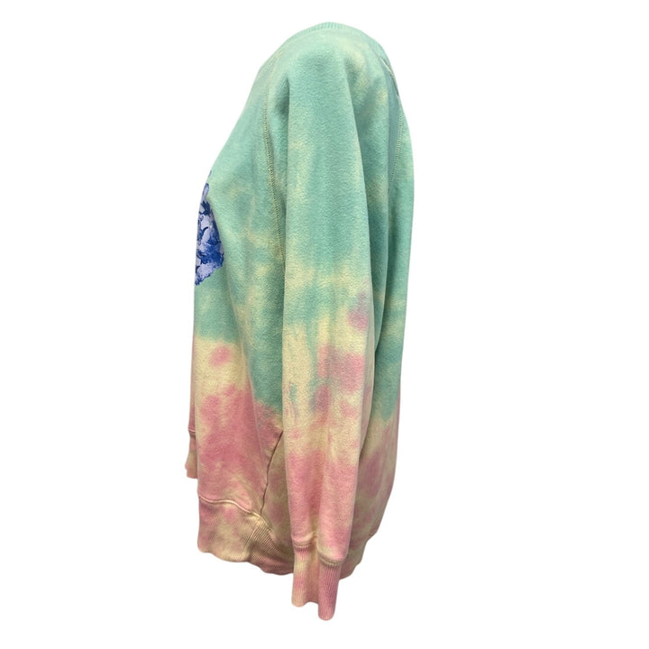 Hand Printed Upcycled Womens Large Hydrangea Tye Dyed Long Sleeve Sweatshirt